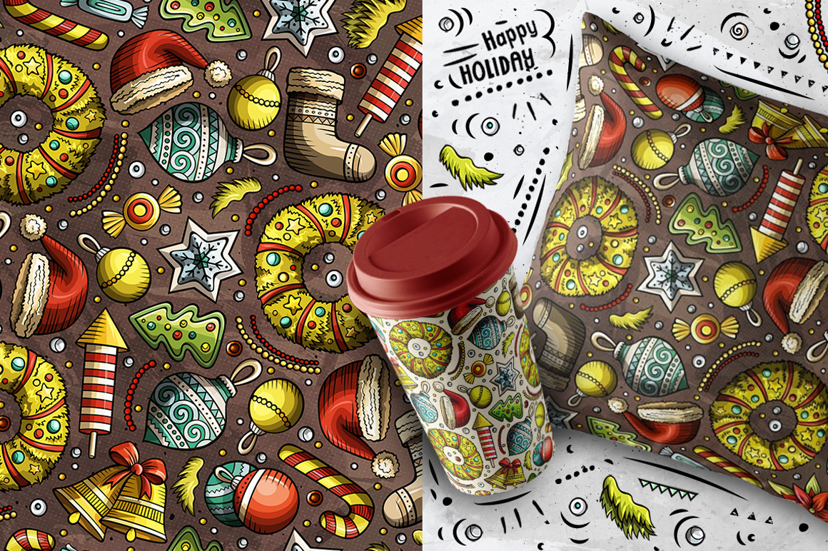 7 New Year Cartoon Seamless Patterns 7 New Year Cartoon Seamless Patterns