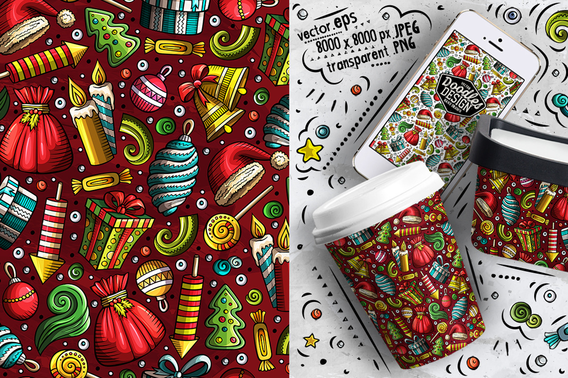 7 New Year Cartoon Seamless Patterns