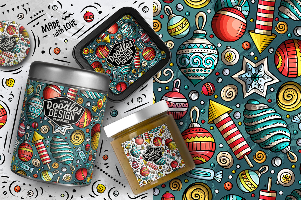 7 New Year Cartoon Seamless Patterns