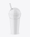 Glossy Plastic Cup w/ Straw Mockup