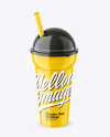 Glossy Plastic Cup w/ Straw Mockup