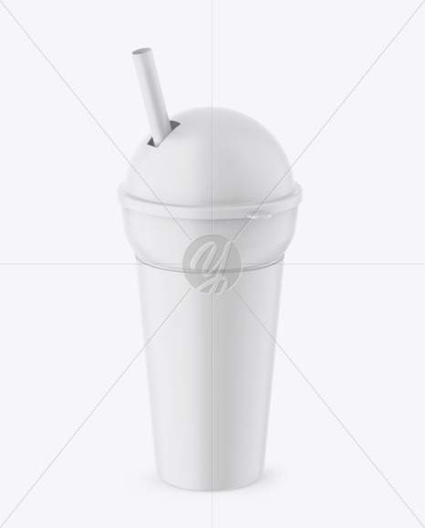 Matte Plastic Cup w/ Straw Mockup