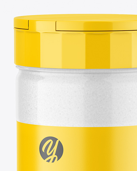 Glossy Clear Plastic Jar w/ Salt Mockup