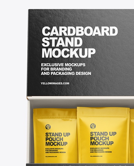 Cardboard Display Stand w/ Pouches Mockup