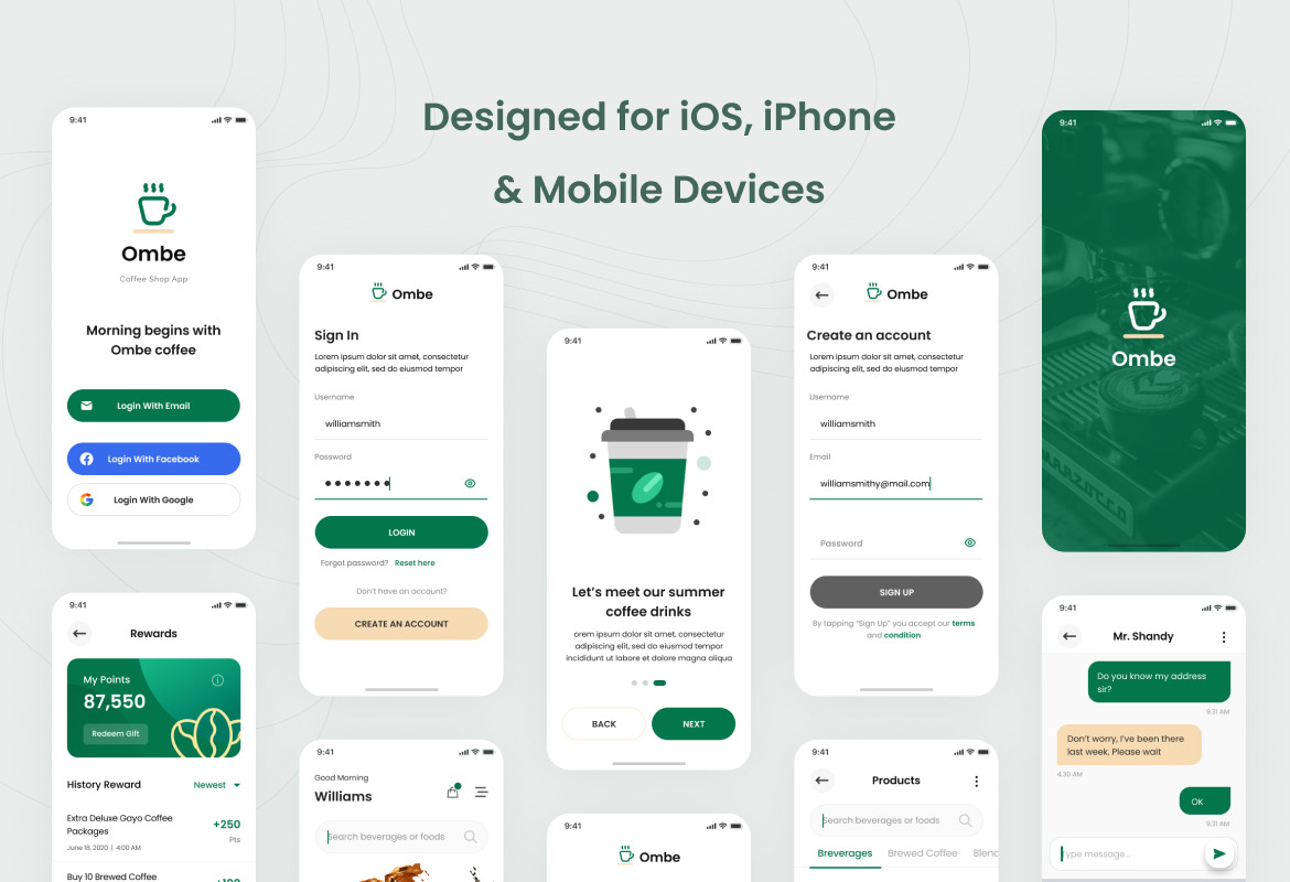 Ombe - Coffee Shop iOS App Design UI Template