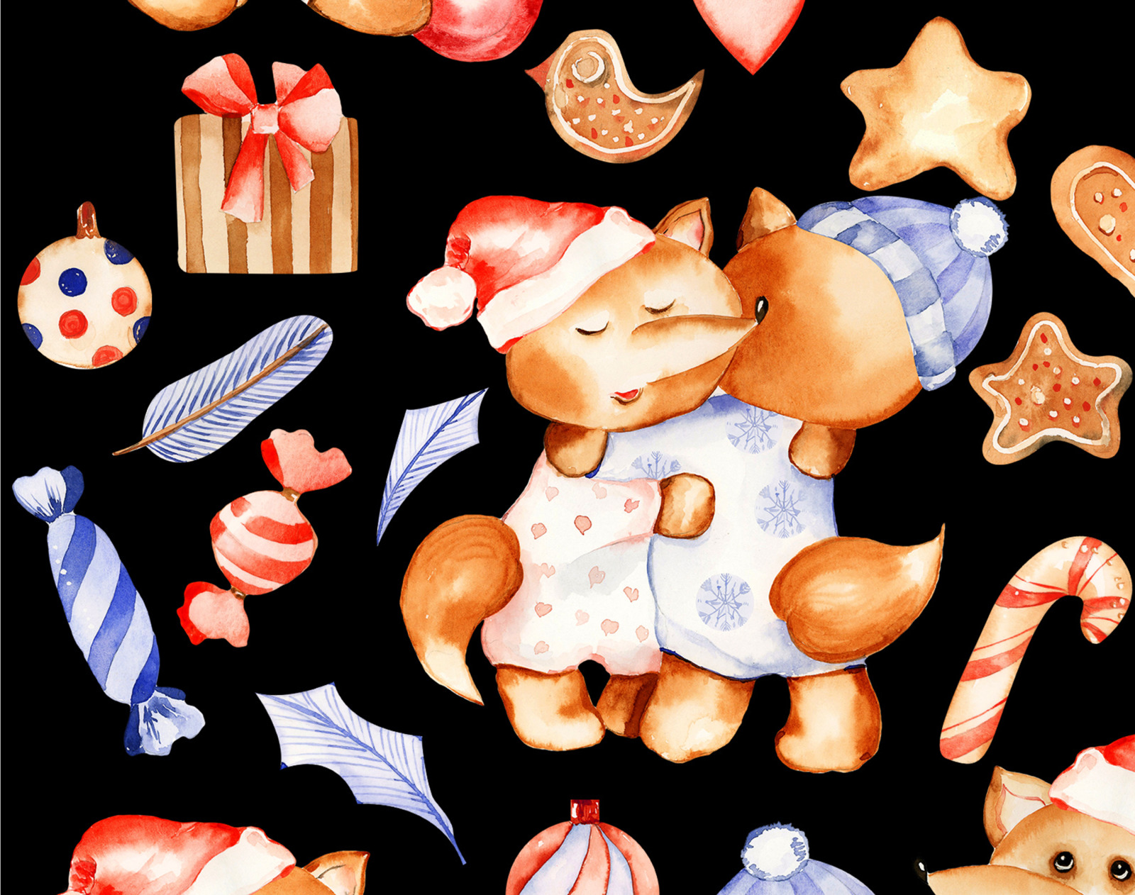 Fox watercolor christmas clipart My first christmas nursery art Cute christmas sleepng fox clipart