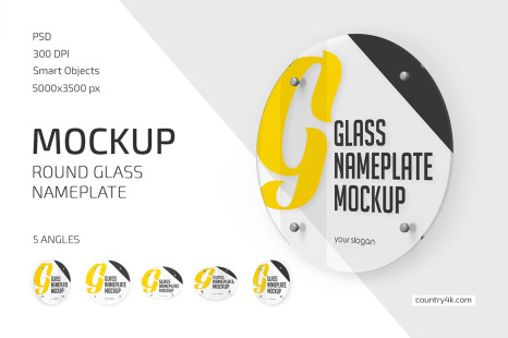 Round Glass Nameplate Mockup - Perspective