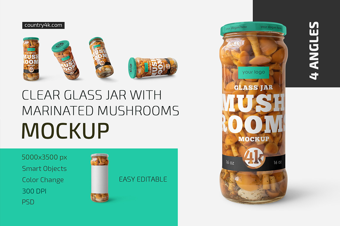 Glass Jar with Mushrooms Mockup Set Glass Jar with Mushrooms Mockup Set