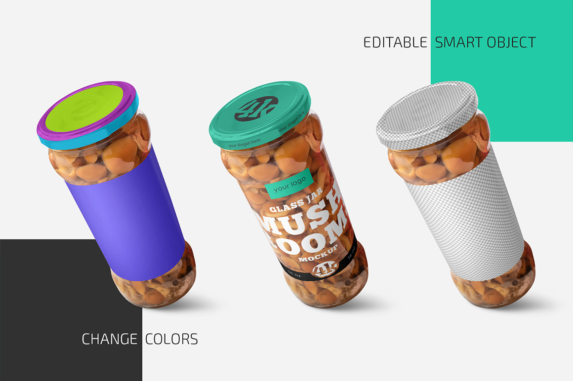Glass Jar with Mushrooms Mockup Set Glass Jar with Mushrooms Mockup Set