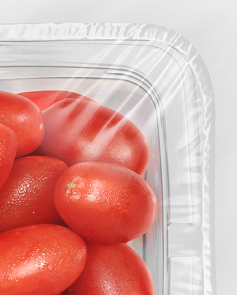 Clear Plastic Tray with Grape Tomatoes Mockup