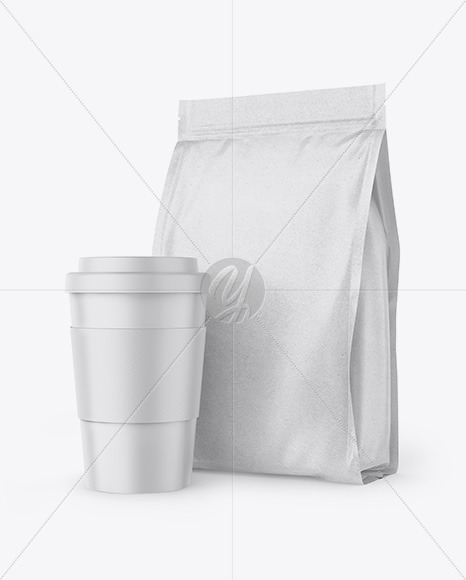 Kraft Stand-Up Bag with Coffee Cup Mockup