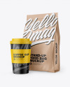 Kraft Stand-Up Bag with Coffee Cup Mockup