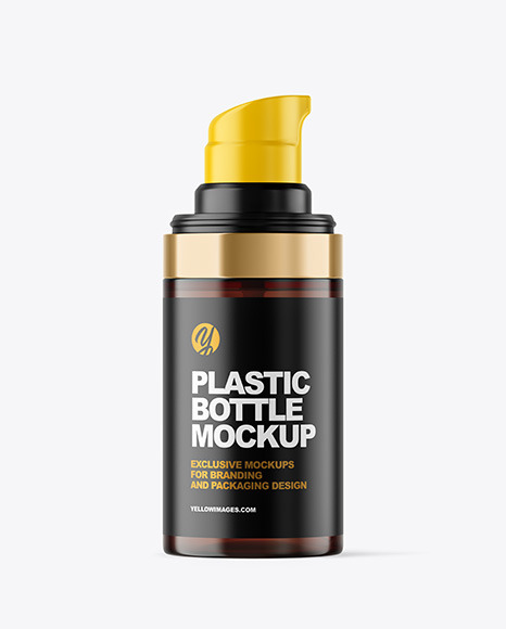 Amber Cosmetic Bottle with Pump Mockup - Label mockup bottle