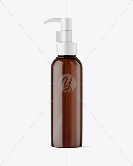 Amber Cosmetic Bottle with Pump Mockup