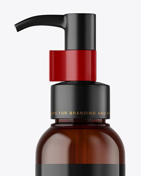 Amber Cosmetic Bottle with Pump Mockup