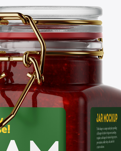 100ml Glass Strawberry Jam Jar w/ Clamp Lid Mockup - Half Side View