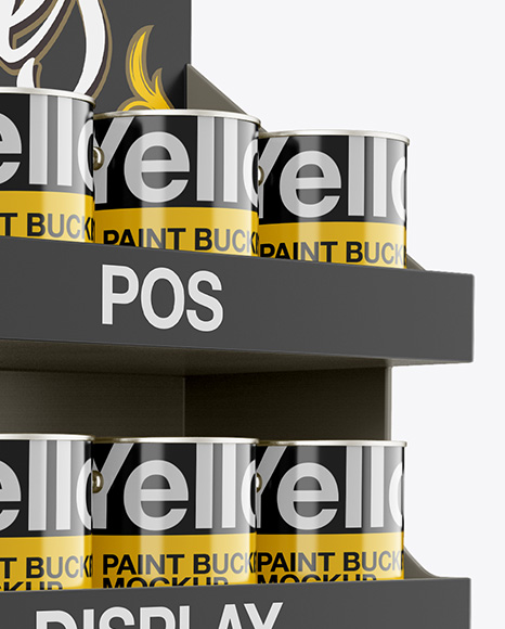 POS Display With Metal Buckets Mockup - Halfside View