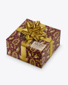 Glossy Gift Box with Metallic Bow Mockup