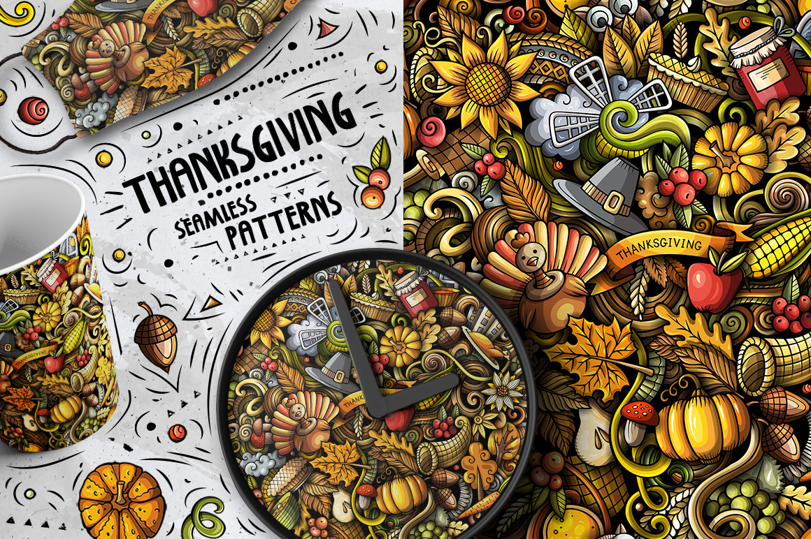 7 Thanksgiving Cartoon Seamless Patterns