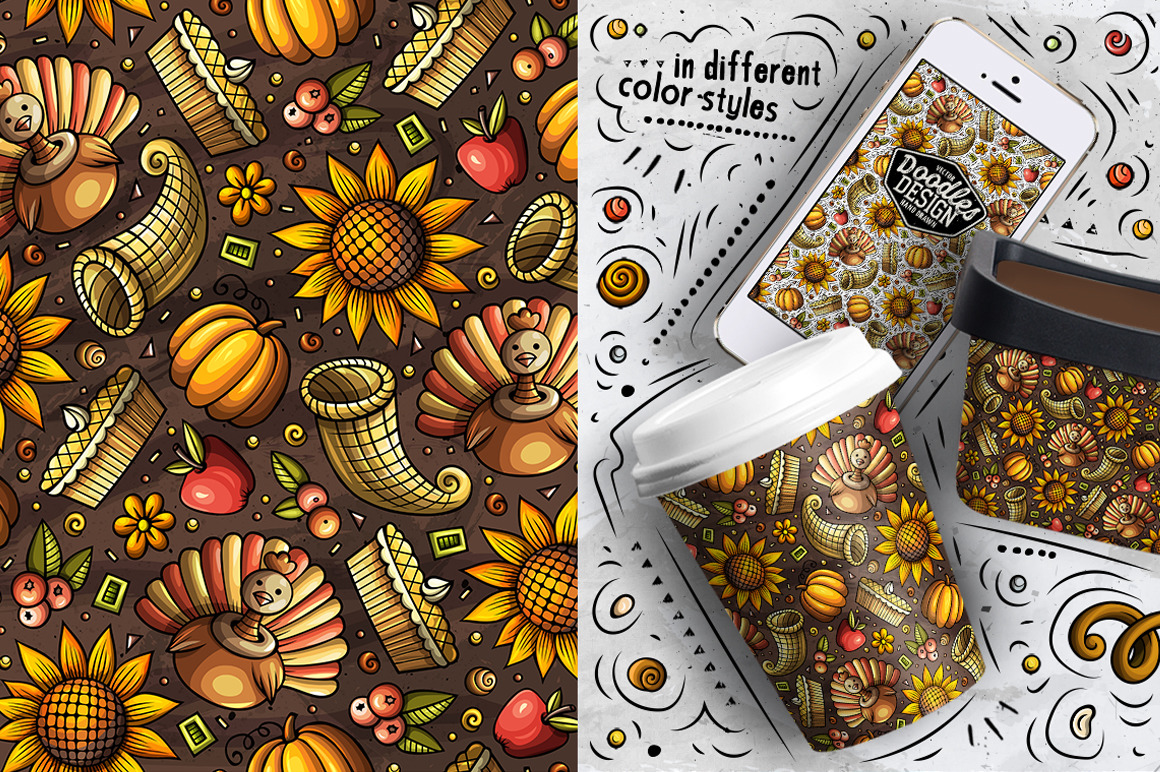 7 Thanksgiving Cartoon Seamless Patterns