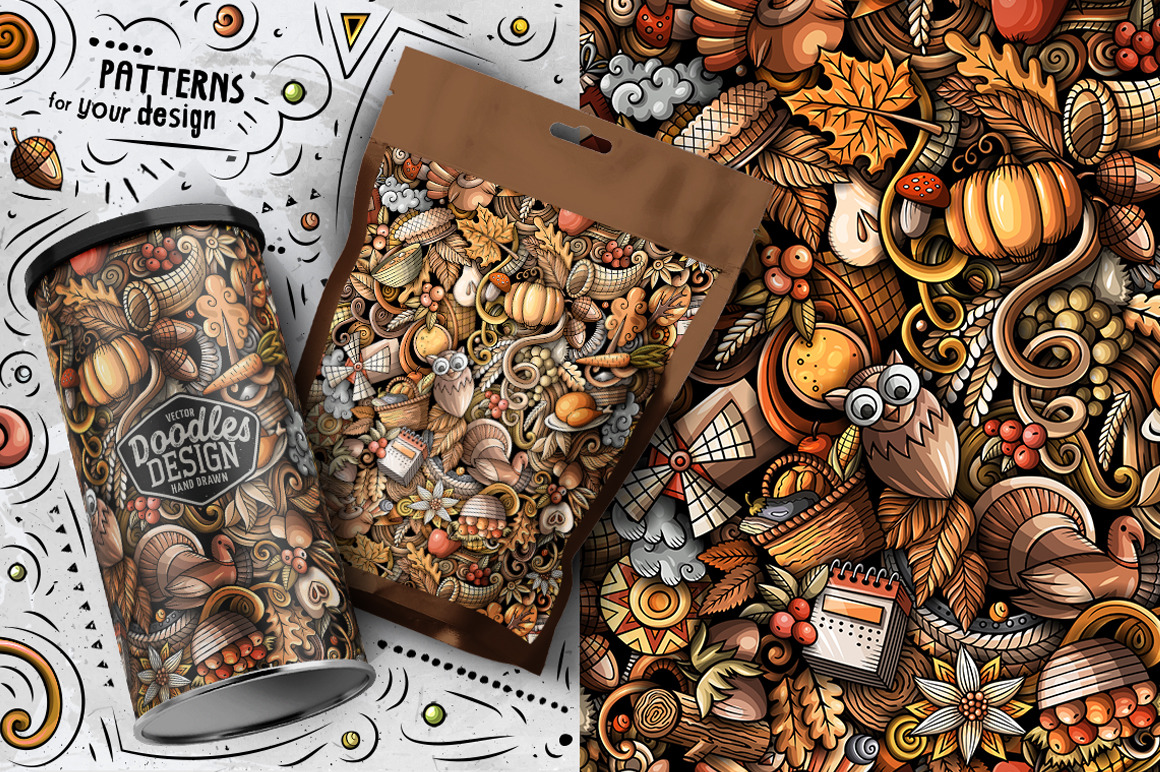 7 Thanksgiving Cartoon Seamless Patterns