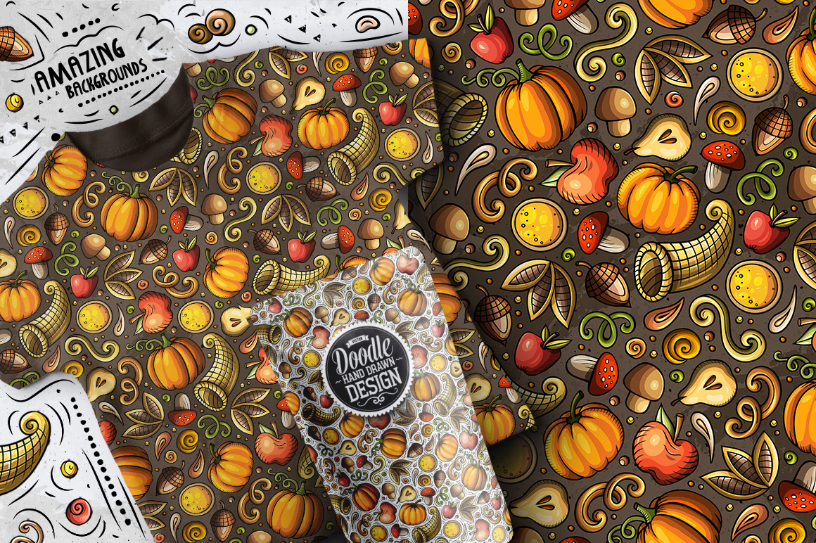 7 Thanksgiving Cartoon Seamless Patterns