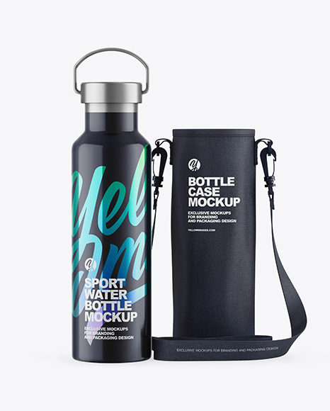 Glossy Water Bottle W/ Case Mockup