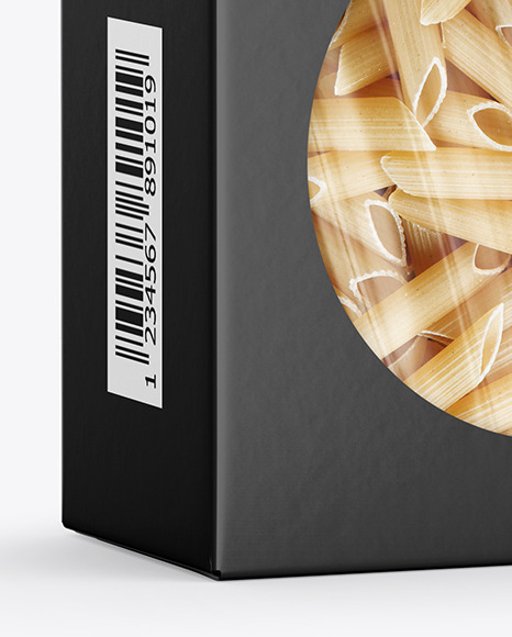 Paper Box with Penne Rigate Pasta Mockup