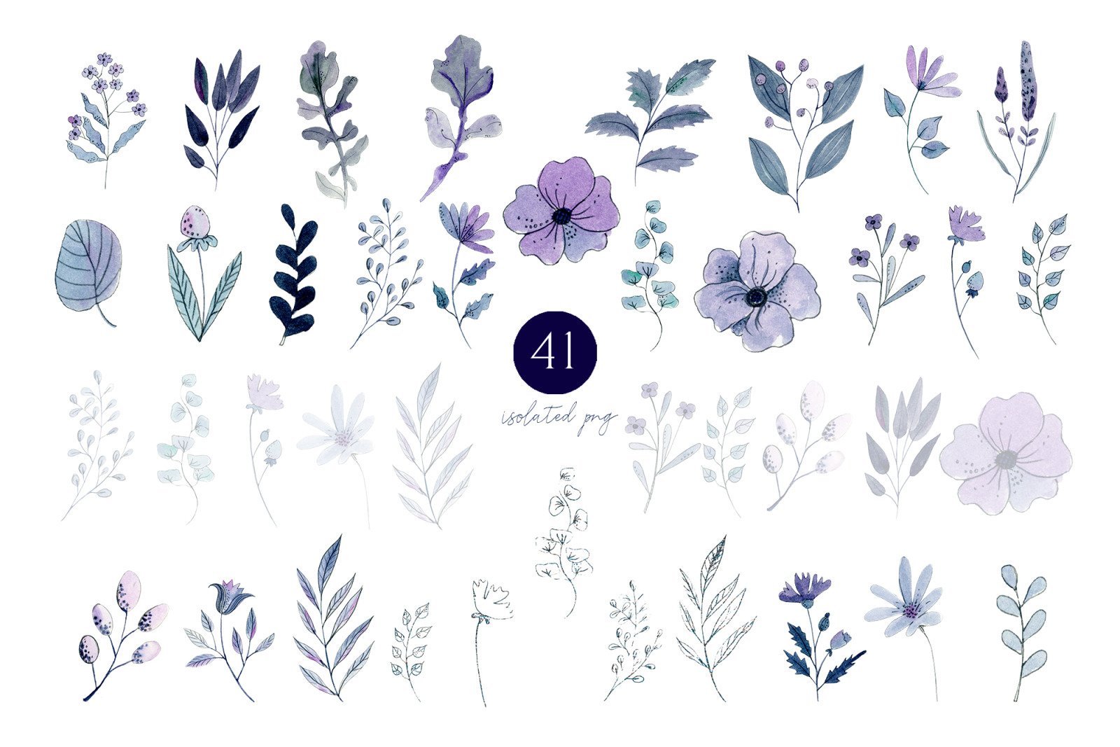 Watercolor dusty blue floral clipart. Blue floral wedding frame clipart. Navy blue wedding invites