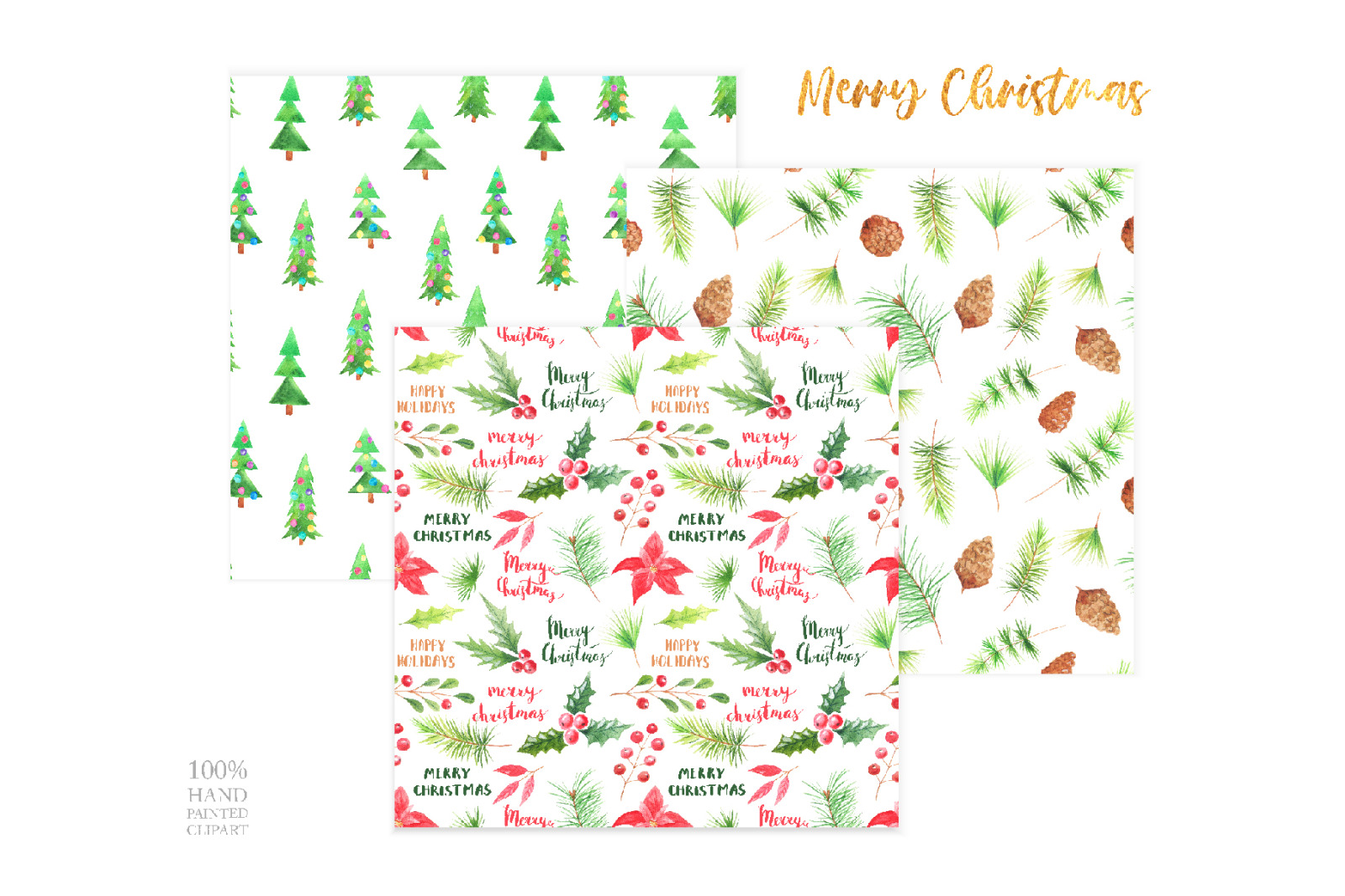 Watercolor Christmas Digital Papers Pack