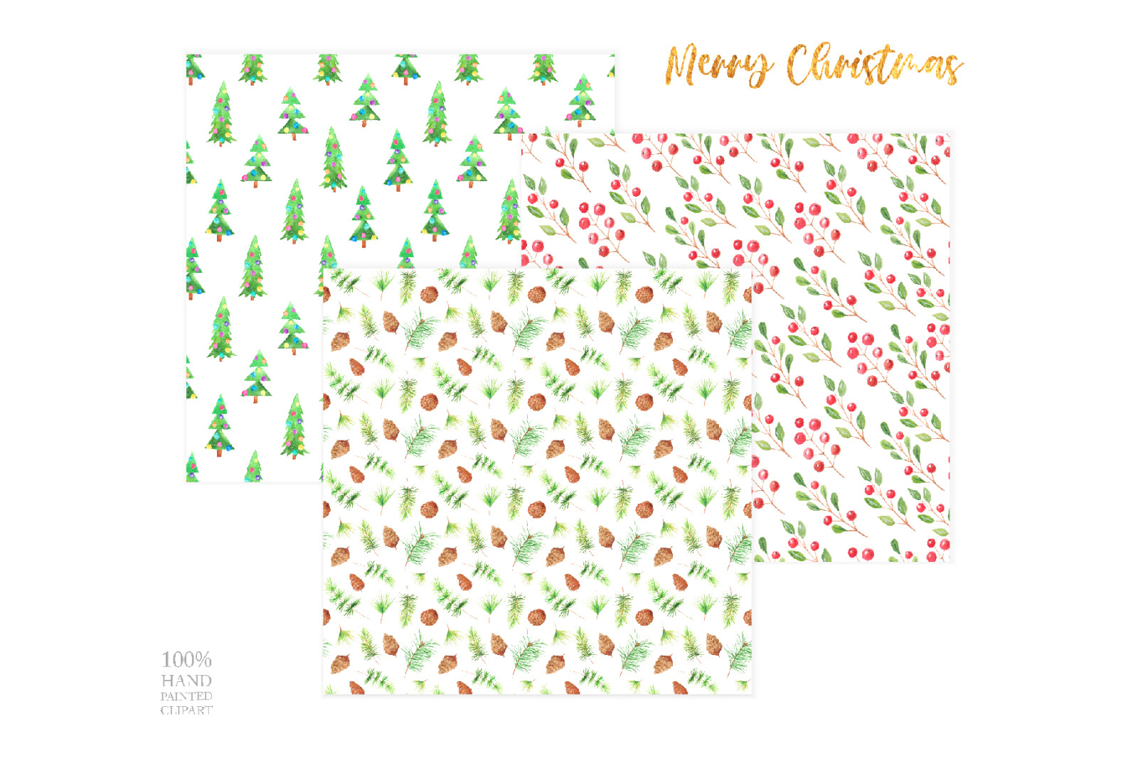 Watercolor Christmas Digital Papers Pack