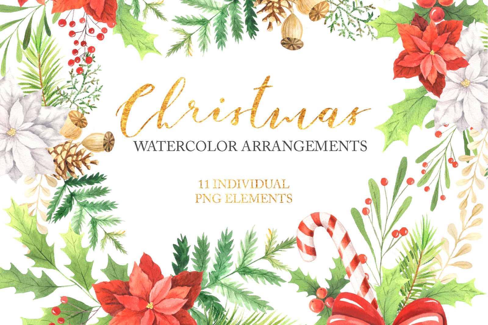 Watercolor Christmas Arrangements Set