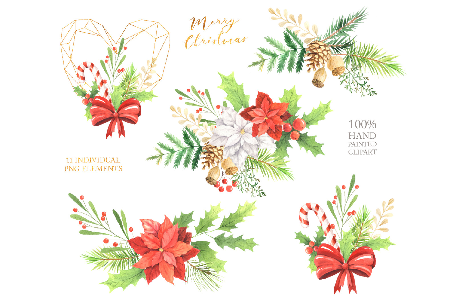 Watercolor Christmas Arrangements Set