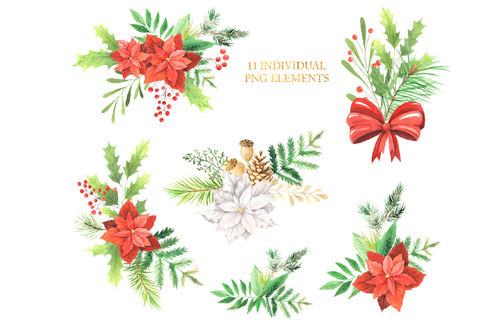 Watercolor Christmas Arrangements Set