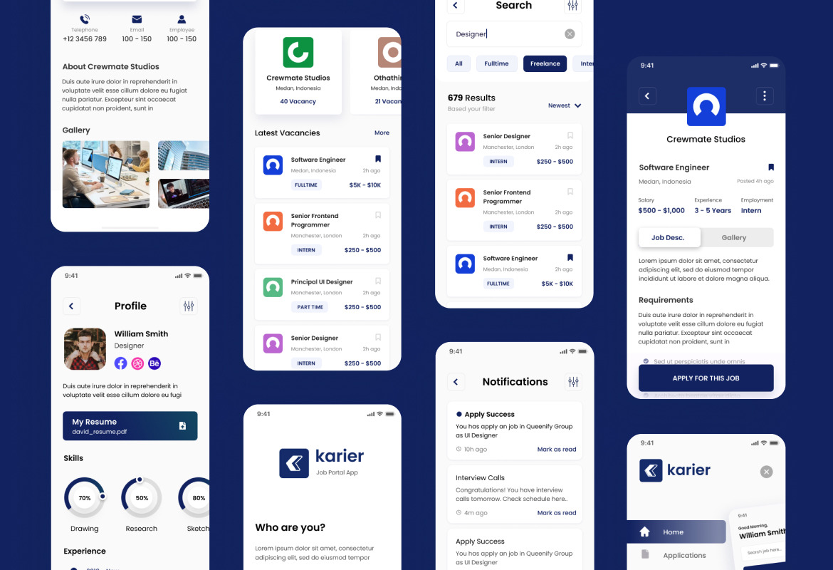 Karier - Job Portal iOS App Design UI Template