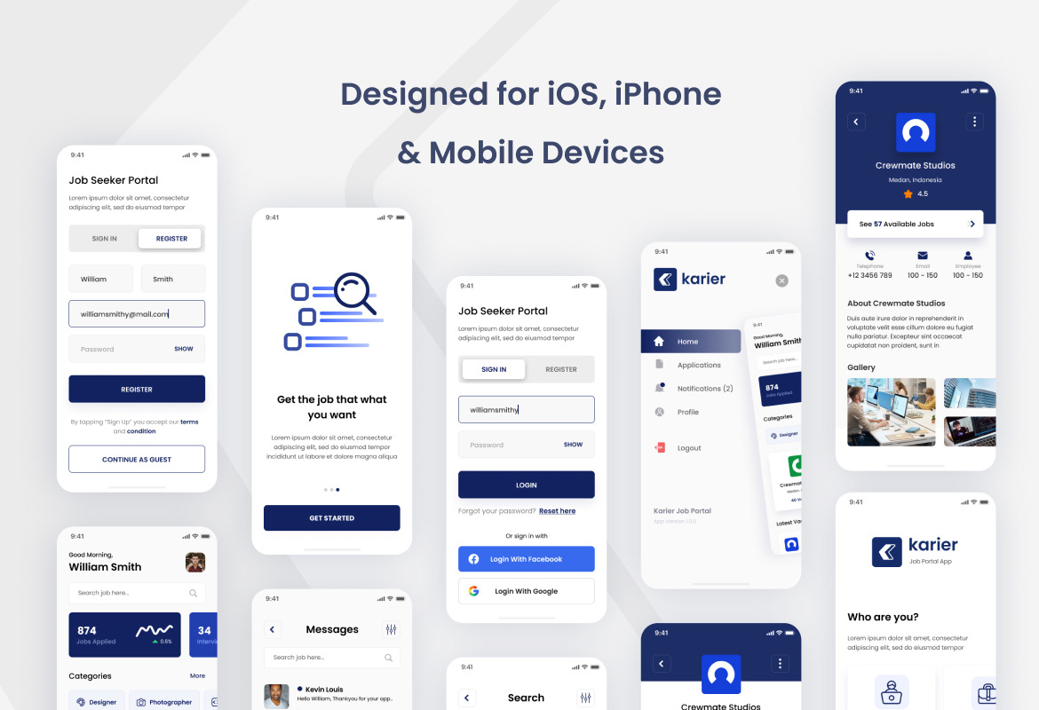 Karier - Job Portal iOS App Design UI Template