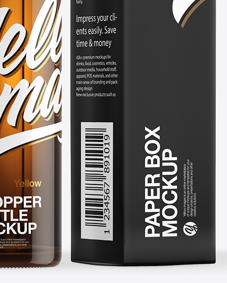 Amber Glass Dropper Bottle with Paper Box Mockup