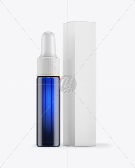 Blue Glass Dropper Bottle with Paper Box Mockup