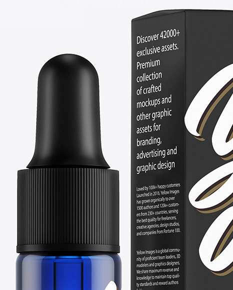 Blue Glass Dropper Bottle with Paper Box Mockup