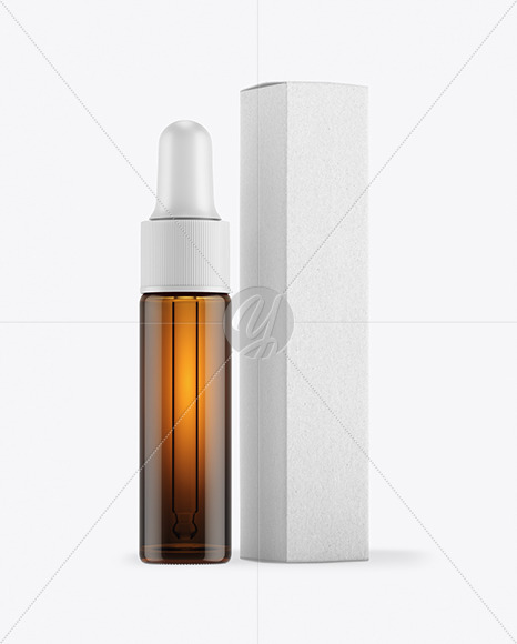 Amber Glass Dropper Bottle with Kraft Paper Box Mockup