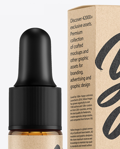 Amber Glass Dropper Bottle with Kraft Paper Box Mockup