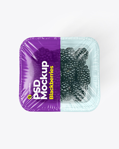 Clear Plastic Tray with Blackberries Mockup