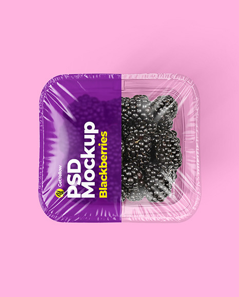 Clear Plastic Tray with Blackberries Mockup