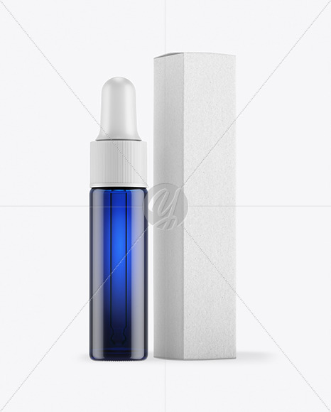 Blue Glass Dropper Bottle with Kraft Paper Box Mockup