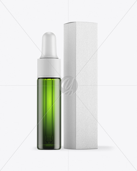 Green Glass Dropper Bottle with Kraft Paper Box Mockup