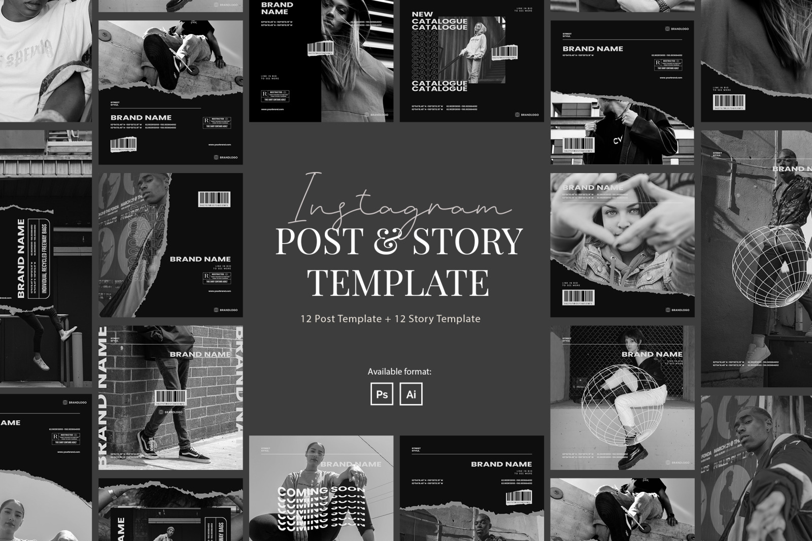 Monochrome Style Instagram Post and Story Template