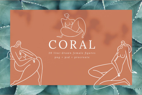 Coral Women Line Drawings - Line drawing