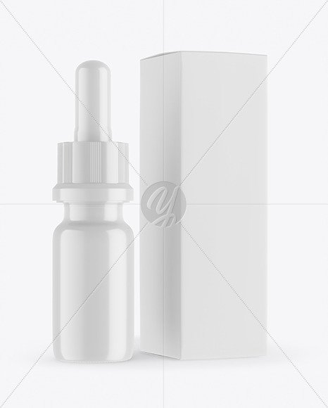 Glossy Dropper Bottle with Paper Box Mockup