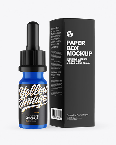 Glossy Dropper Bottle with Paper Box Mockup - Glossy box