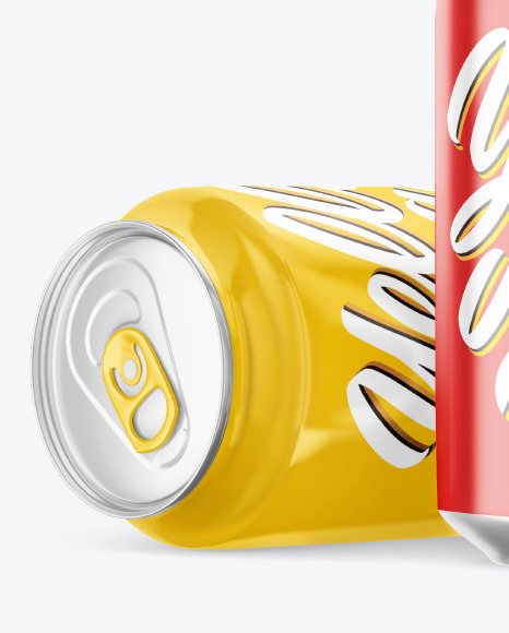 Glossy Drink Cans Mockup